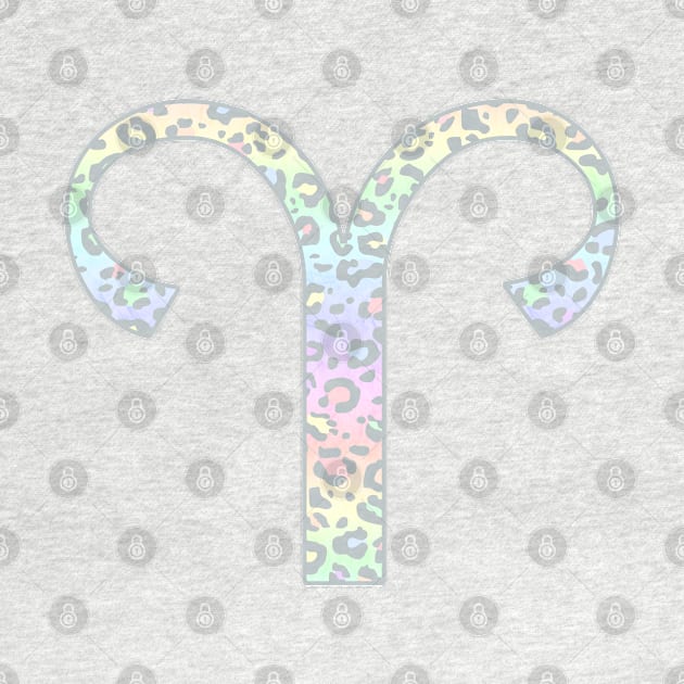 Aries Zodiac Horoscope Symbol in Pastel Rainbow Leopard Print by bumblefuzzies